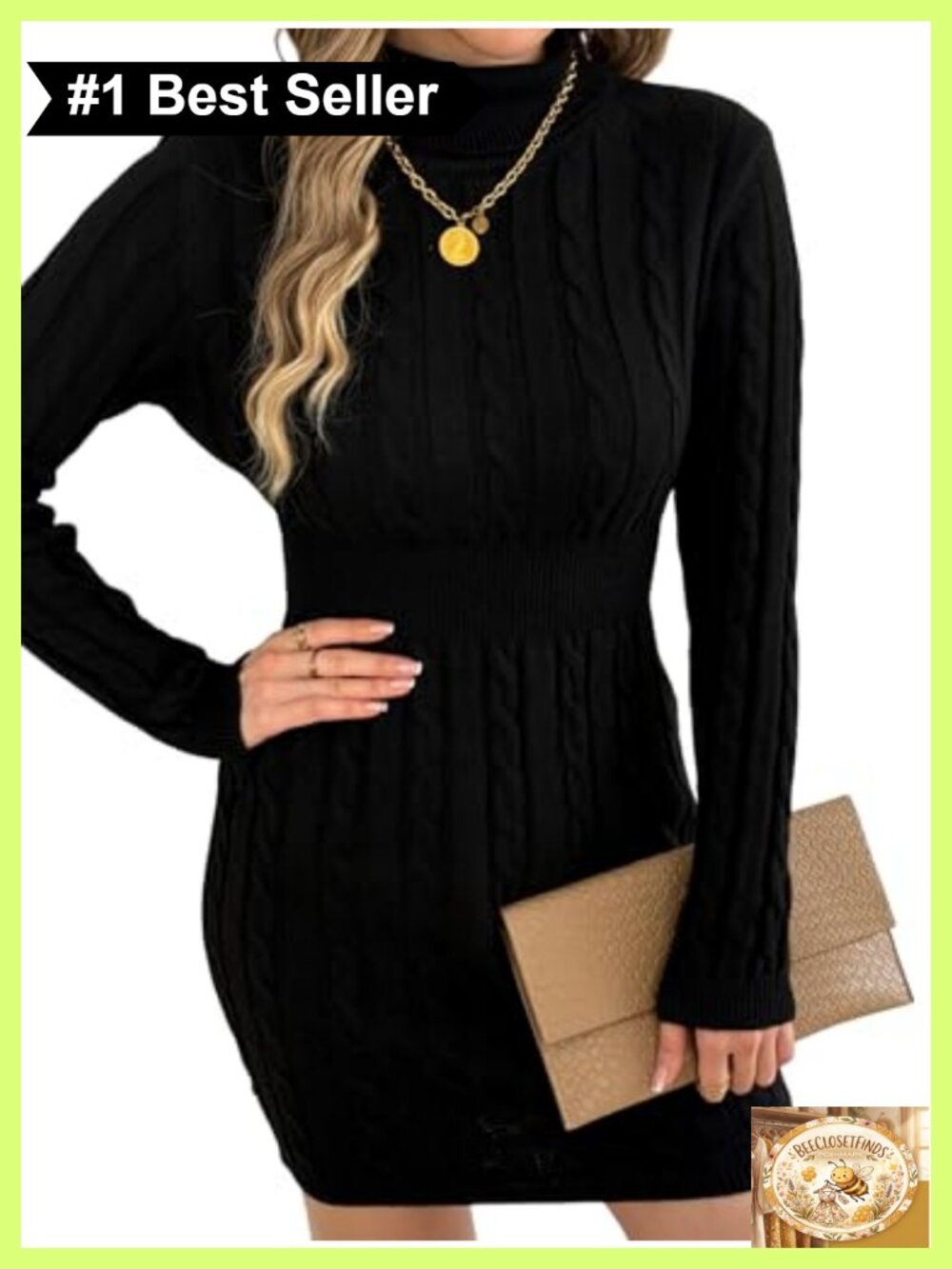 Cable Knit Turtleneck Sweater Dress Fit & Flare
